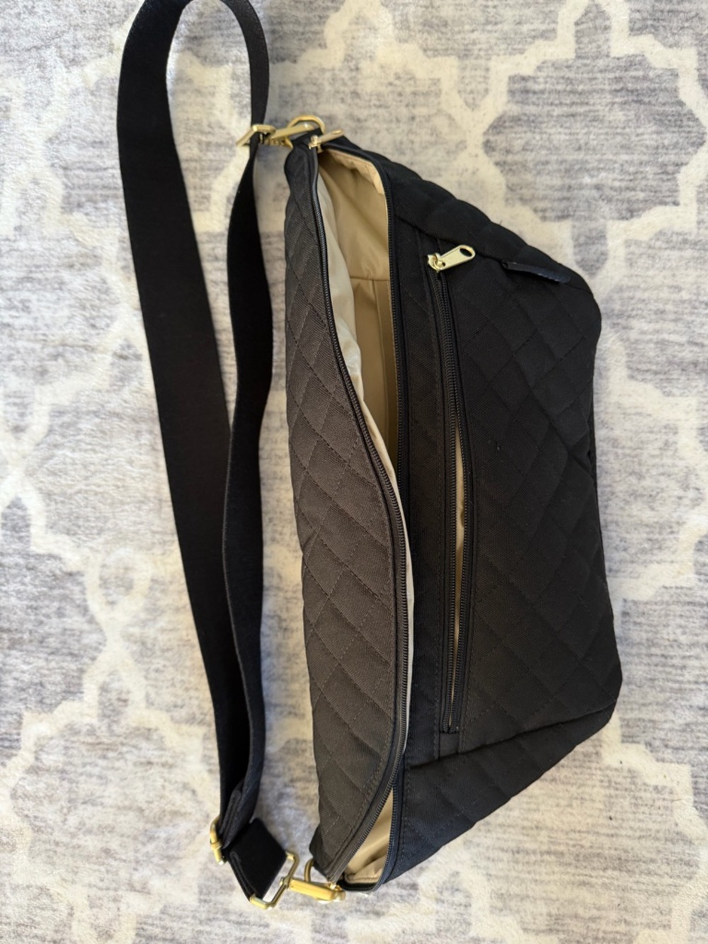 Black Quilted Crossbody Bag with Adjustable Strap